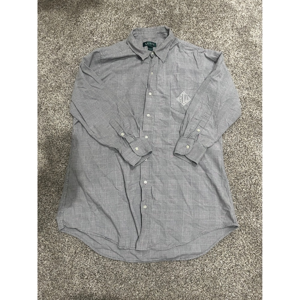 Ralph Lauren Mens Plaid Button Down Shirt Grey Pink 3/4 Sleeve RLL Crest S/M